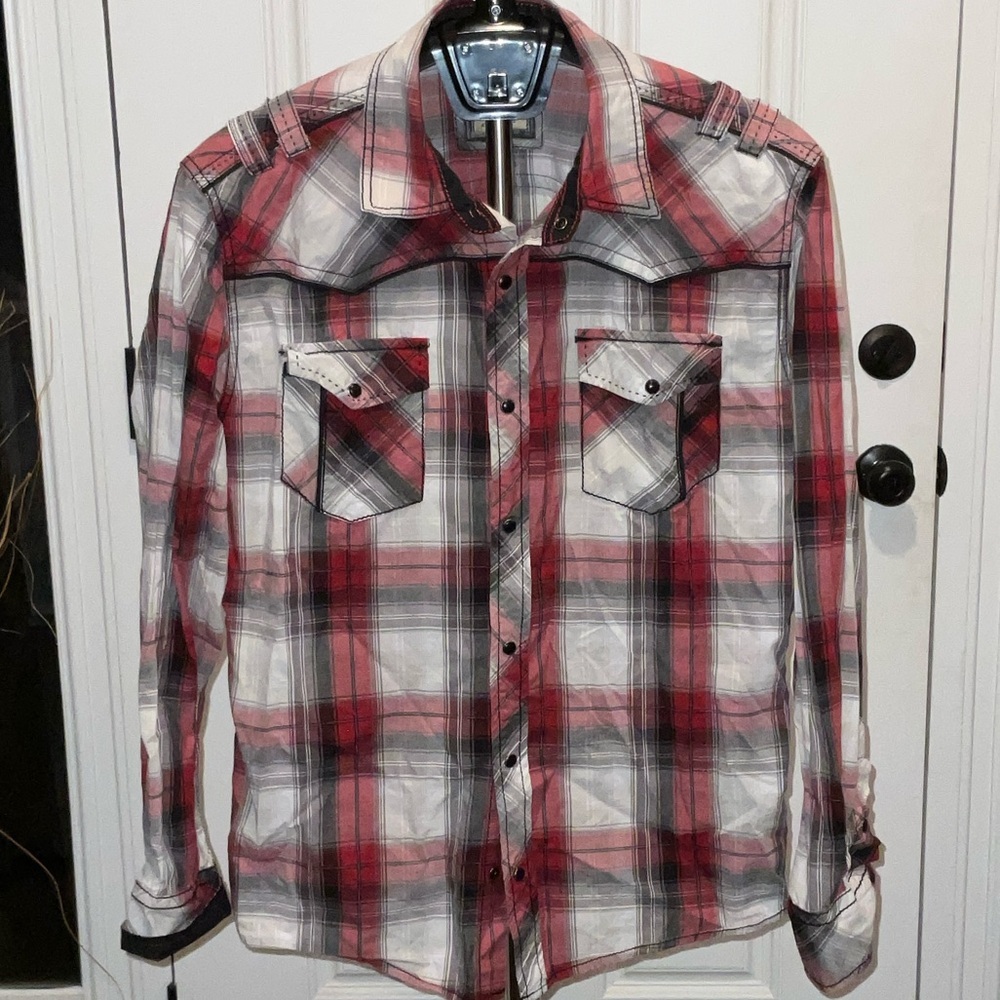 BKE Red and Black Plaid Casual Button Down Shirt